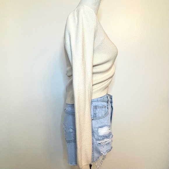 Prettygarden Ruched Knit Sweater. Apricot Puff Sleeve Y2K Style Top. Size Small - Picture 2 of 12